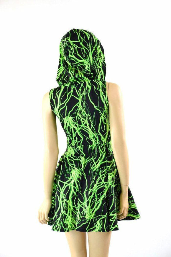 Green Lightning Pocket Hoodie Skater Dress - Coquetry Clothing