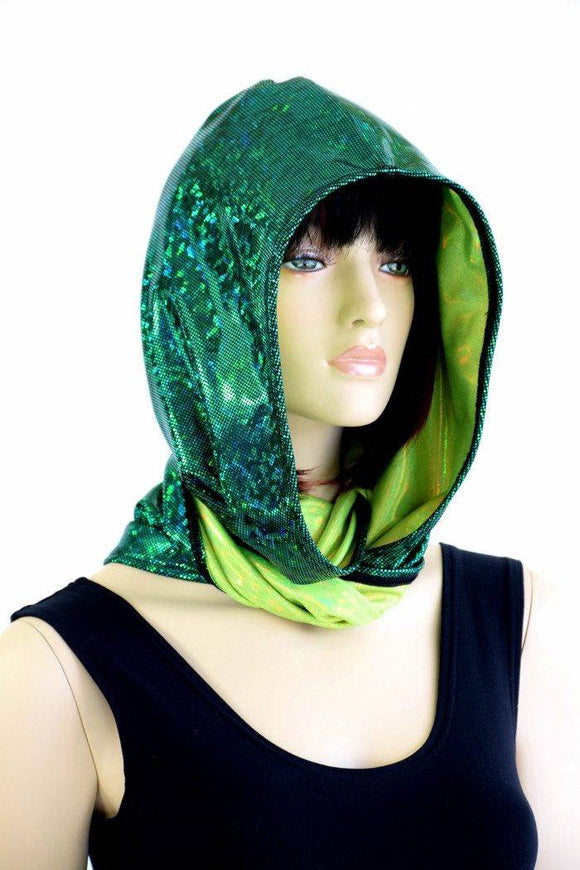 Green & Lime Holographic Infinity Festival Hood - Coquetry Clothing