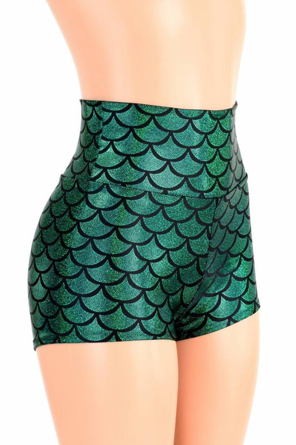 Green Mermaid High Waist Shorts - Coquetry Clothing