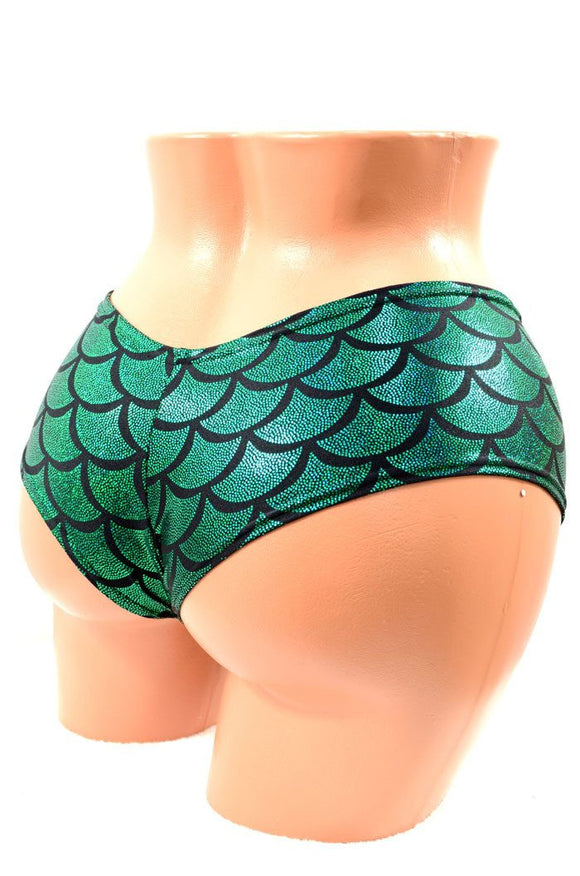 Green Mermaid Scale Cheeky Booty Shorts - Coquetry Clothing