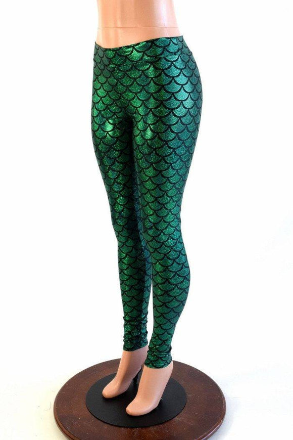 Green Mid Rise Mermaid Leggings - Coquetry Clothing