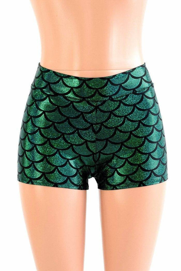 Green Dragon Scale Midrise Mermaid Shorts - 3