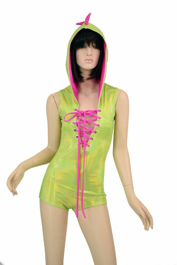 Green & Pink Lace Up Dragon Romper - Coquetry Clothing