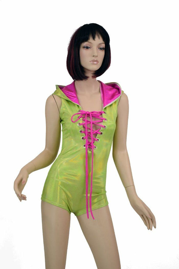 Green & Pink Lace Up Dragon Romper - Coquetry Clothing
