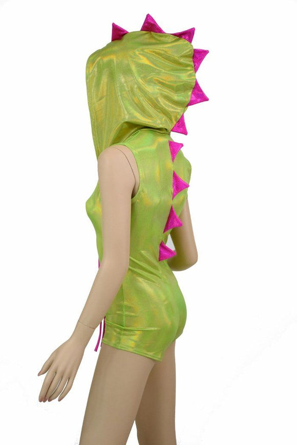 Green & Pink Lace Up Dragon Romper - Coquetry Clothing