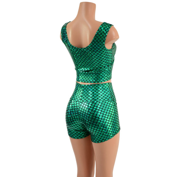 Green Scale High Waist Shorts OR Top READY to SHIP - Coquetry Clothing