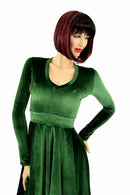 Green Velvet Hi Lo Skater Dress - Coquetry Clothing