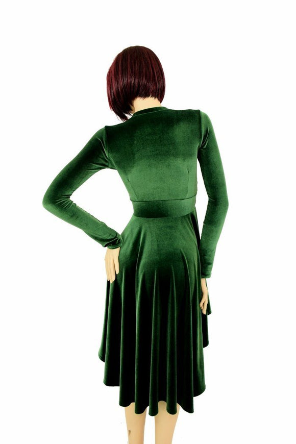Green Velvet Hi Lo Skater Dress - Coquetry Clothing