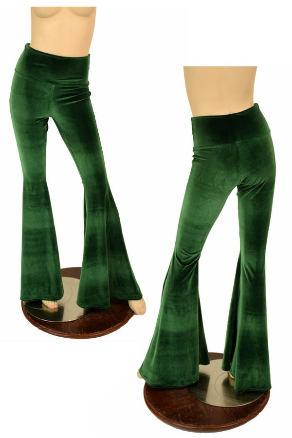 Green Velvet High Waist Solar Flares - 1