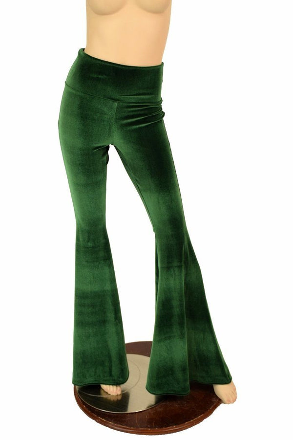 Green Velvet High Waist Solar Flares - 2