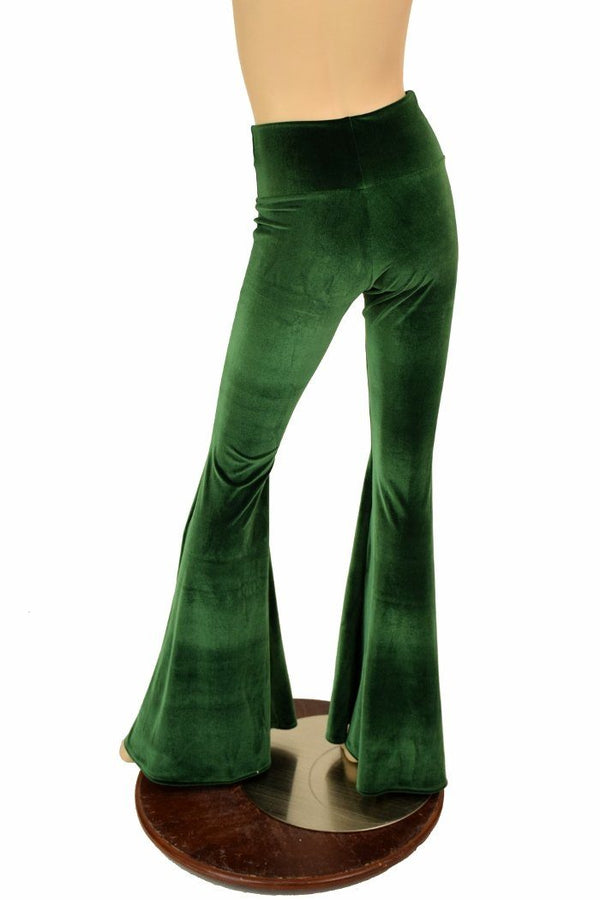 Green Velvet High Waist Solar Flares - 4