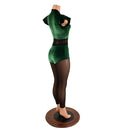 Green Velvet Keyhole & Mesh Catsuit with Mesh Legs - Coquetry Clothing