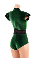 Green Velvet Keyhole & Mesh Romper - Coquetry Clothing