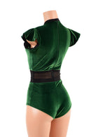 Green Velvet Keyhole & Mesh Romper - Coquetry Clothing