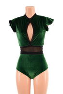 Green Velvet Keyhole & Mesh Romper - Coquetry Clothing