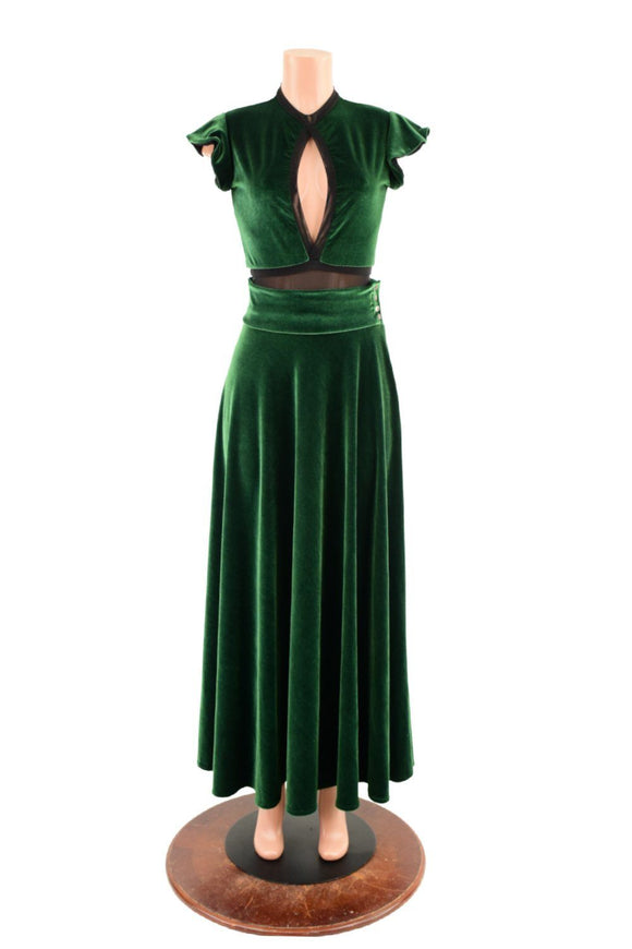 Green Velvet Romper & Break Away Skirt Set - Coquetry Clothing