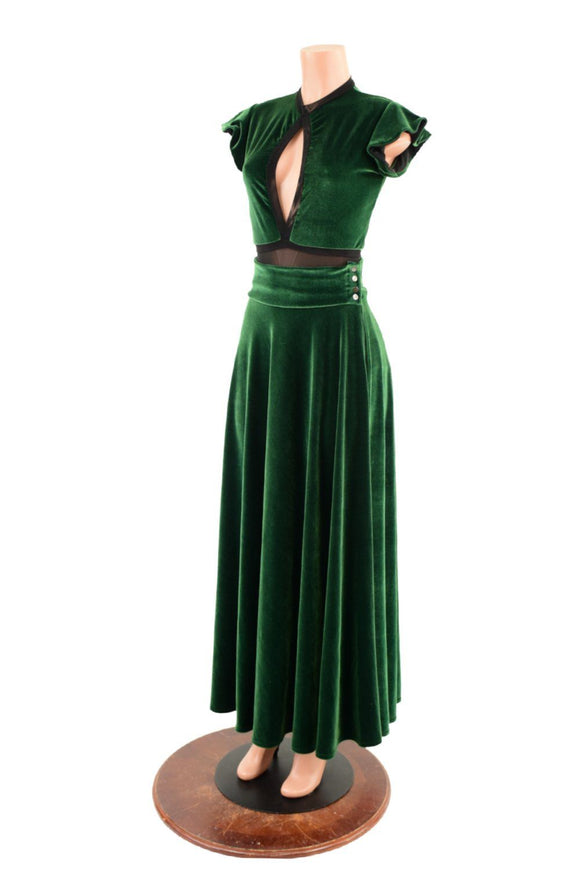 Green Velvet Romper & Break Away Skirt Set - Coquetry Clothing