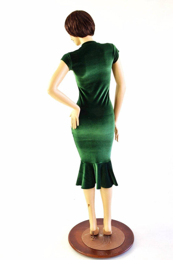 Green Velvet Ruffled Wiggle Dress - Coquetry Clothing