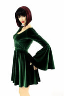 Green Velvet Trumpet Sleeve Skater Dress - Coquetry Clothing