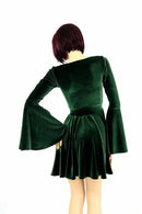 Green Velvet Trumpet Sleeve Skater Dress - Coquetry Clothing