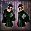 Green Velvet Trumpet Sleeve Skater Dress - Coquetry Clothing