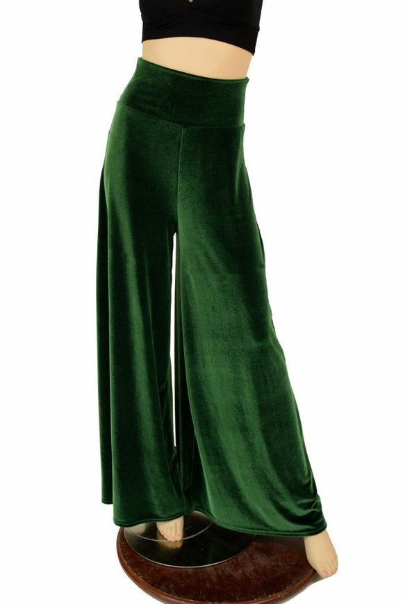 Green Velvet Wide Leg Pants - Coquetry Clothing