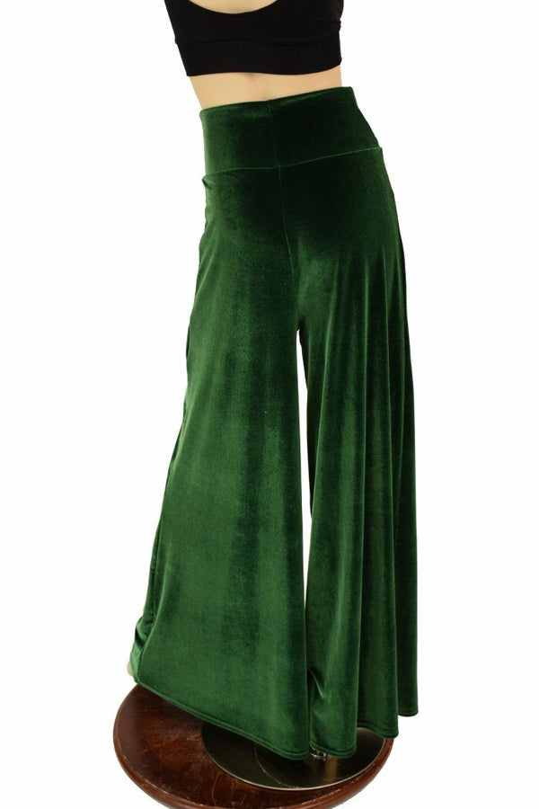 Green Velvet Wide Leg Pants - 4