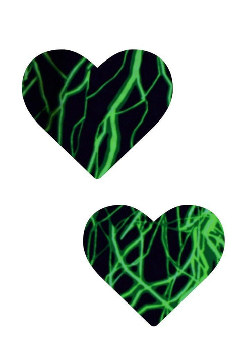 UV Green Lightning Heart Pasties - Coquetry Clothing