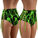 Neon Green Lightning Lace Up Siren Shorts - 1