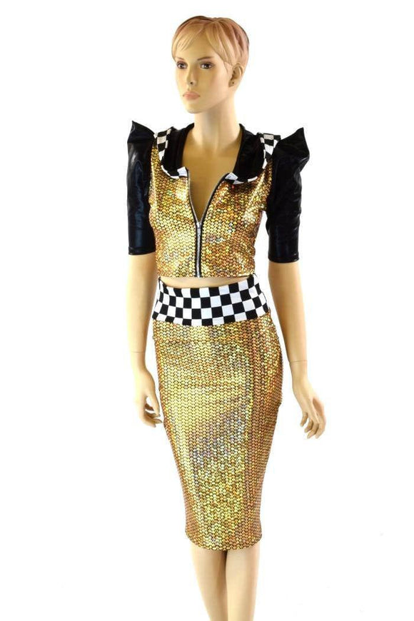 Grid Girl Pencil Skirt & Crop Set - Coquetry Clothing