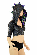 Half Sleeve Dragon Zipper Front Crop Top - Coquetry Clothing
