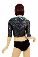 Half Sleeve Dragon Zipper Front Crop Top - Coquetry Clothing