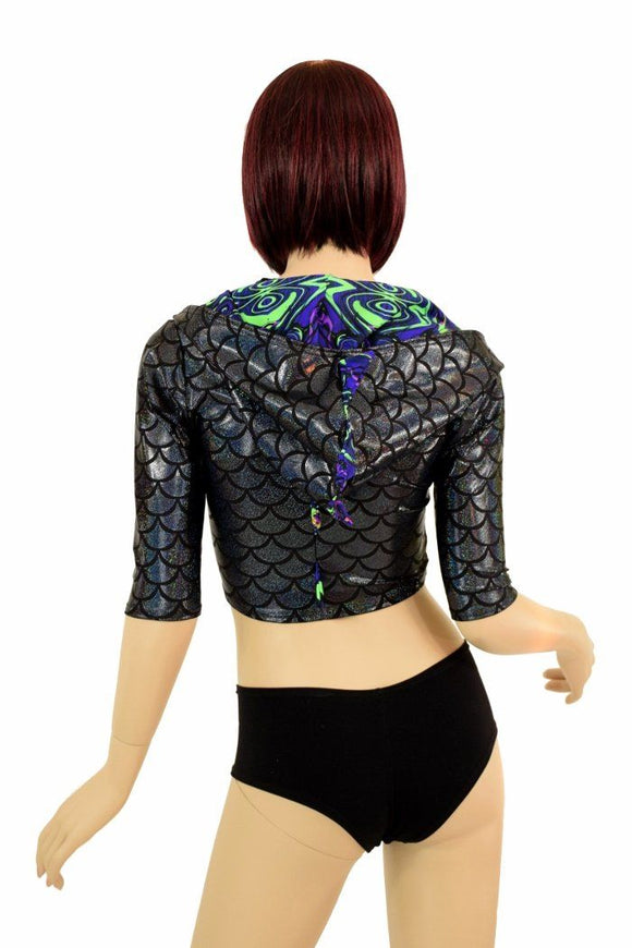 Half Sleeve Dragon Zipper Front Crop Top - Coquetry Clothing