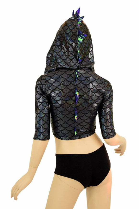 Half Sleeve Dragon Zipper Front Crop Top - Coquetry Clothing