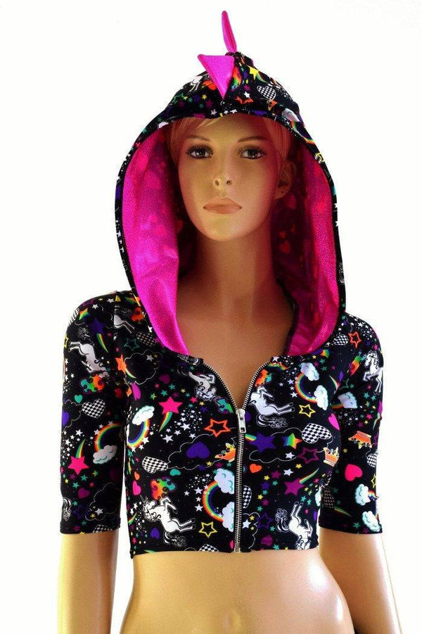 Half Sleeve Dragon Zipper Front Crop Top - 1