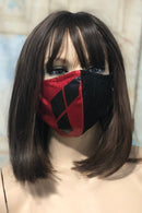 Harlequin Red and Black Face Mask with Diamonds - Coquetry Clothing