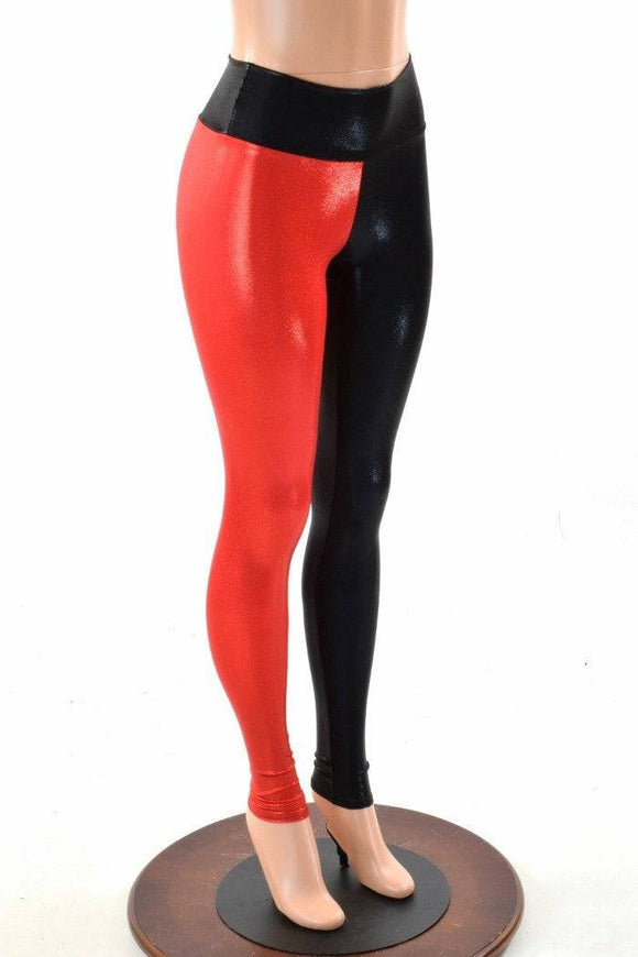 Harlequin Red & Black High Waist Leggings - Coquetry Clothing