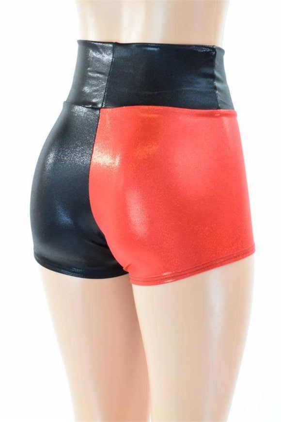 Harlequin Red & Black High Waist Shorts - Coquetry Clothing