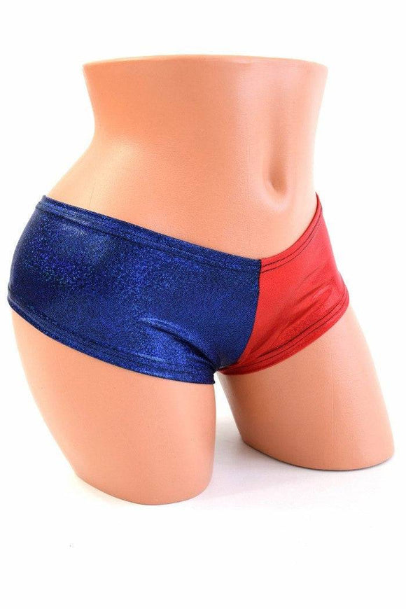 Harlequin Red & Blue Cheeky Booty Shorts - Coquetry Clothing