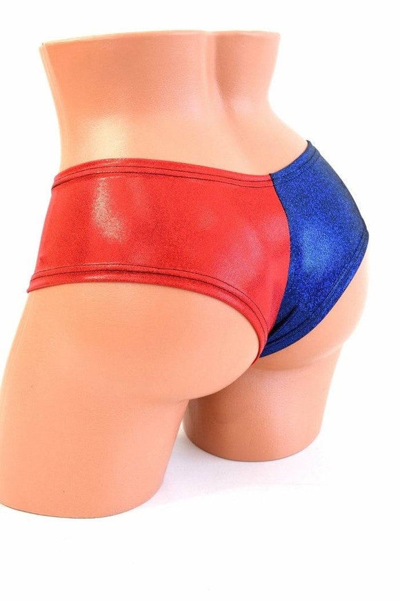 Harlequin Red & Blue Cheeky Booty Shorts - Coquetry Clothing