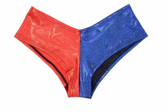 Harlequin Red & Blue Cheeky Booty Shorts - Coquetry Clothing