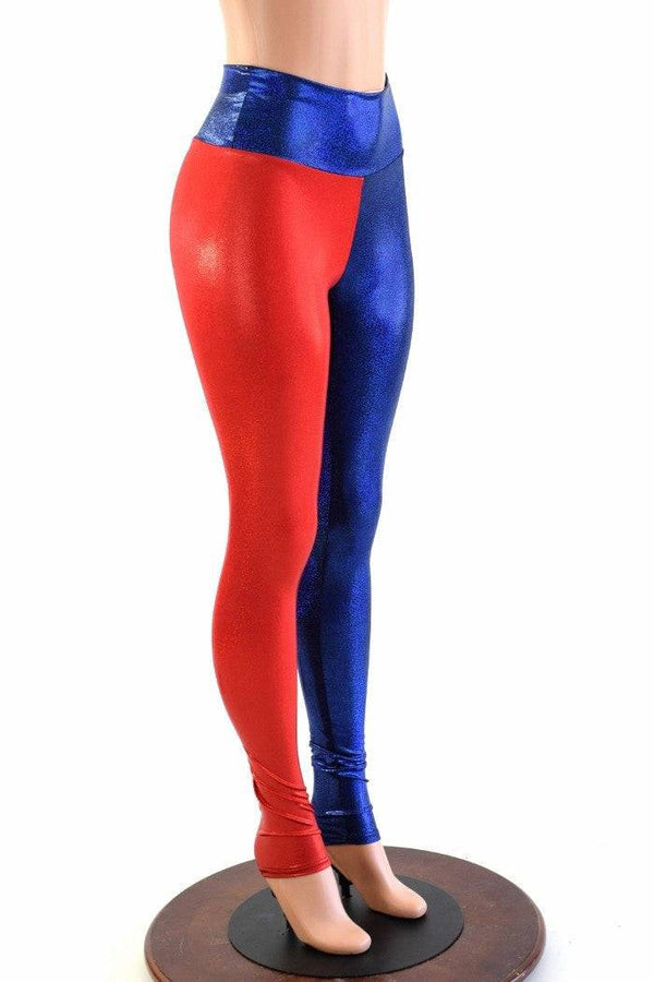 Ready to Ship Harlequin Red & Blue High Waist Leggings 2XL - 1