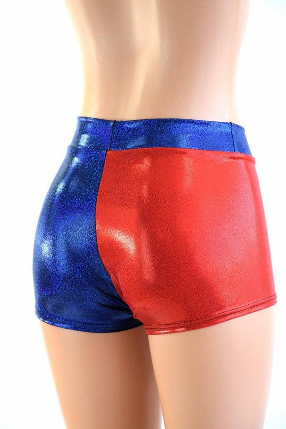 Harlequin Red & Blue Mid Rise Shorts - Coquetry Clothing