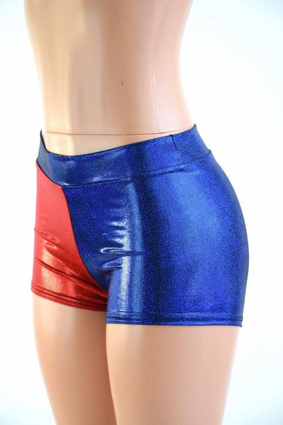 Harlequin Red & Blue Mid Rise Shorts - Coquetry Clothing