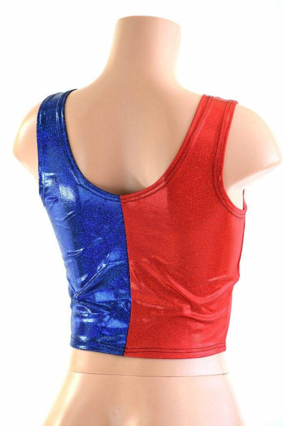 Harlequin Red & Blue Tank Crop - Coquetry Clothing