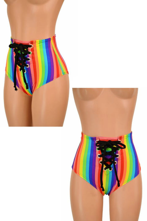 Rainbow Stripe Front Lace Up Siren Shorts - Coquetry Clothing