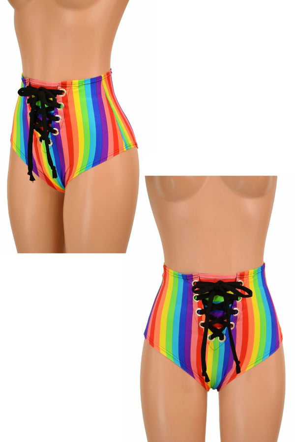 Rainbow Stripe Front Lace Up Siren Shorts - 1