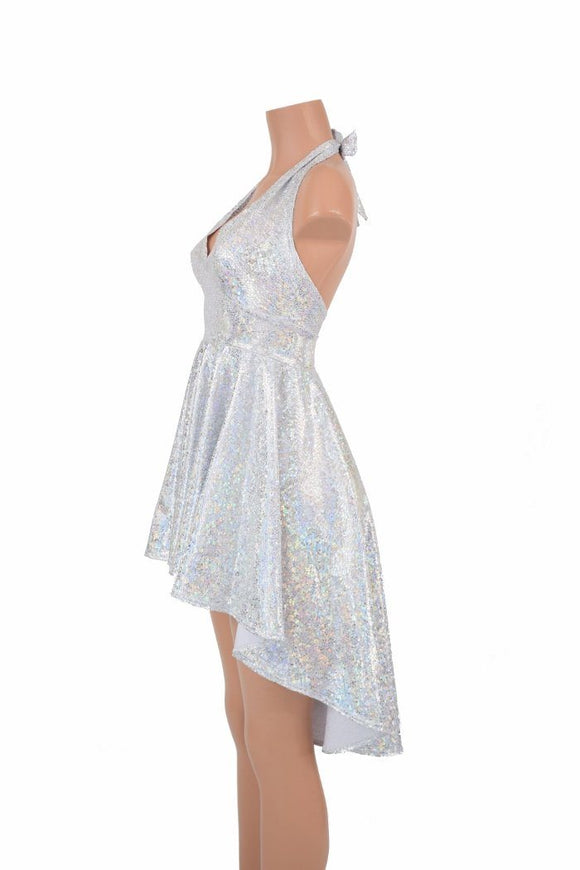 Hi Lo Silvery White Halter Dress - Coquetry Clothing