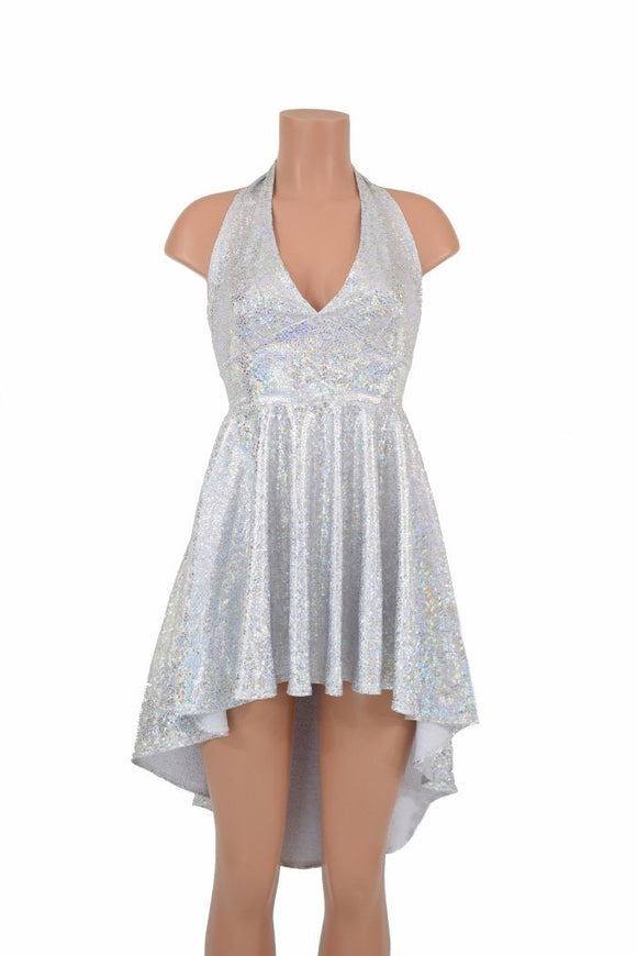 Hi Lo Silvery White Halter Dress - Coquetry Clothing