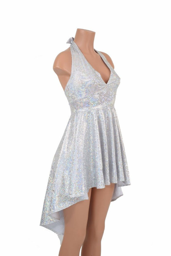 Hi Lo Silvery White Halter Dress - Coquetry Clothing